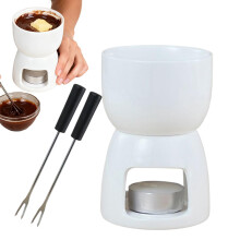 Chocolate Fondue Set Ceramic Mug with Candle and 2 Forks for Effortless Melting Cheese and Desserts