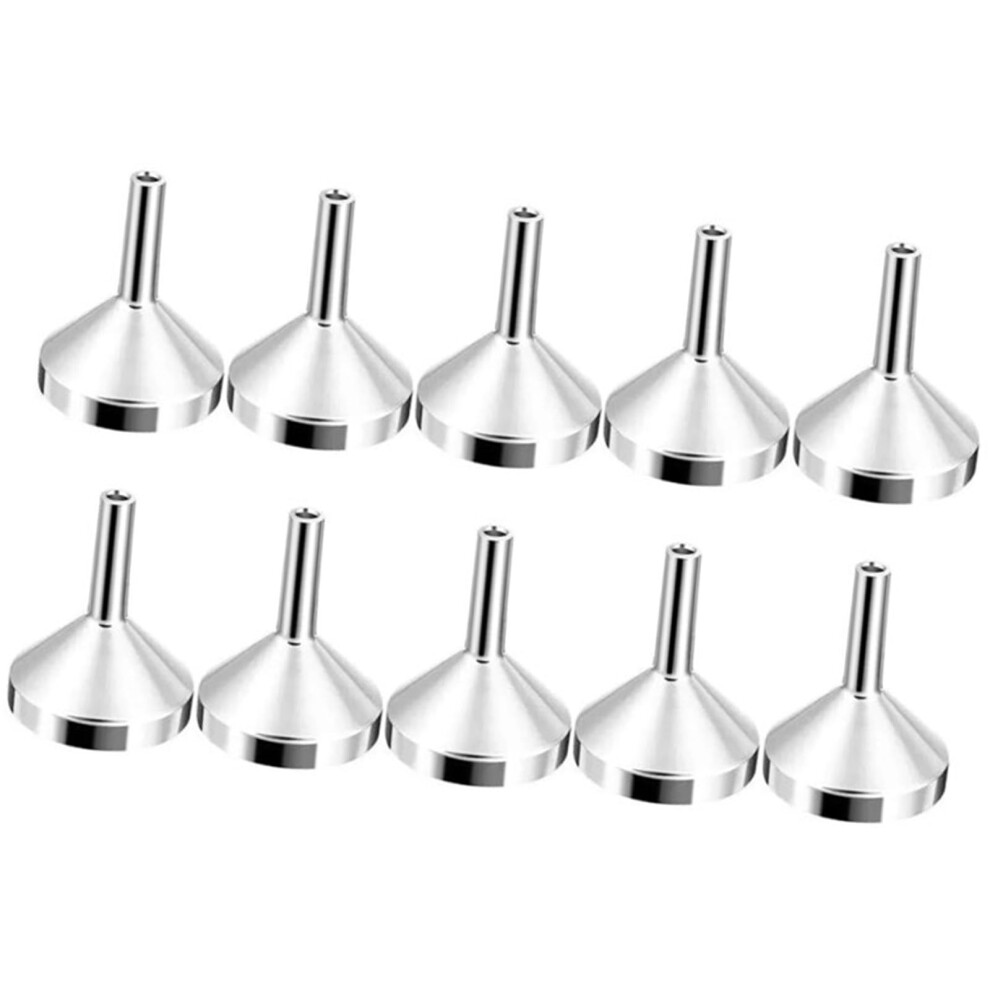 Silver 10Pcs Small Metal Perfume Funnel For Travel Refills, Precise Liquid Transfer,