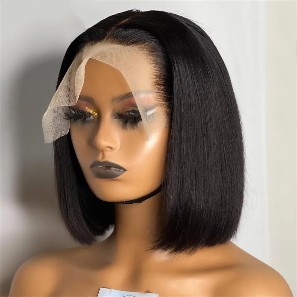 Unisex 14 Inch 13X6 Transparent Lace Front Human Hair Wig For Women, Natural Hairline, Glueless