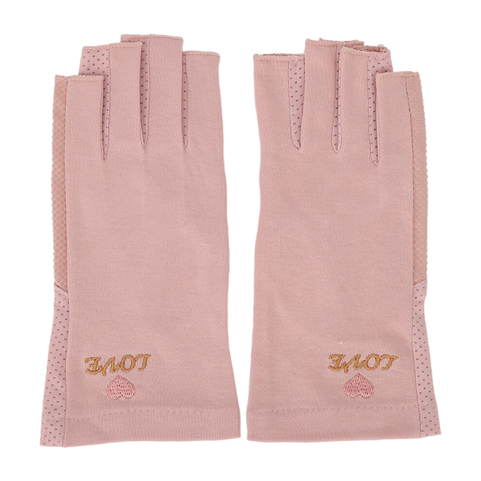 Gray Uv Protection Manicure Gloves Fingerless Breathable Cotton For Gel Nail Curing Medium Pale Pinkish