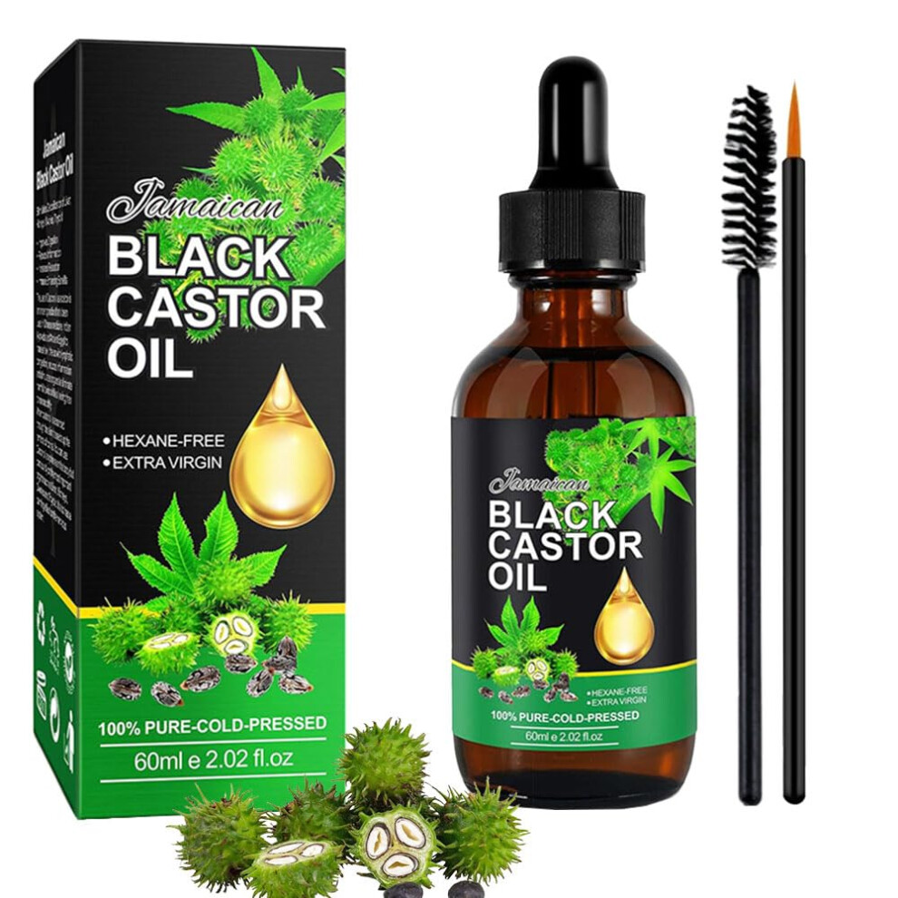 Black Organic Jamaican Castor Oil Cold Pressed For Hair Growth, Eyelashes, Eyebrows, 60Ml