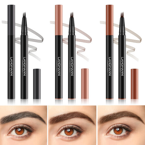 Micro Four Tip Waterproof Eyebrow Pen and Pencil for Natural Long Lasting Precise Brows (#1 Black) 1