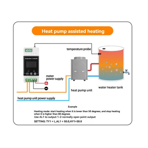 LED Rail Thermostat DC8-24V 2-Way Relay Din Rail Mounted Controller Heating and Cooling Temperature Alarm Controller A 2