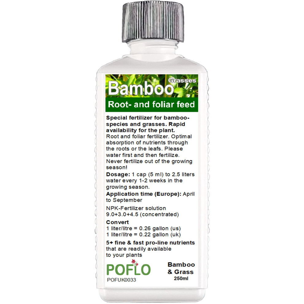 Poflo Bamboo Liquid Fertilizer Hightech Npk For Bamboos And Grasses, Root/Foliar - Professional Plant Food (250Ml)