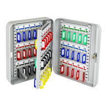 HMF 13060-07 Lockable Key Cabinet, Large Key Cabinet, 60 Hooks, 30 x 24 x 7.5 cm, Light Grey