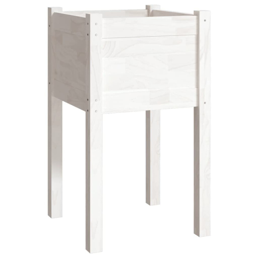 Vidaxl Solid Pinewood Garden Planter Outdoor Patio Terrace Backyard Wooden Raised Bed Flower Box Planter Pot Stand Vegetable Herb Bed White