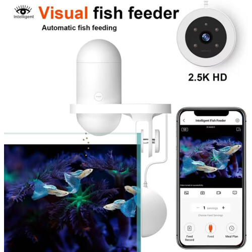 Automatic Fish Feeder with 2K HD Camera, Smart App Control, Dual Feed Outlets and Timed Feeding 2
