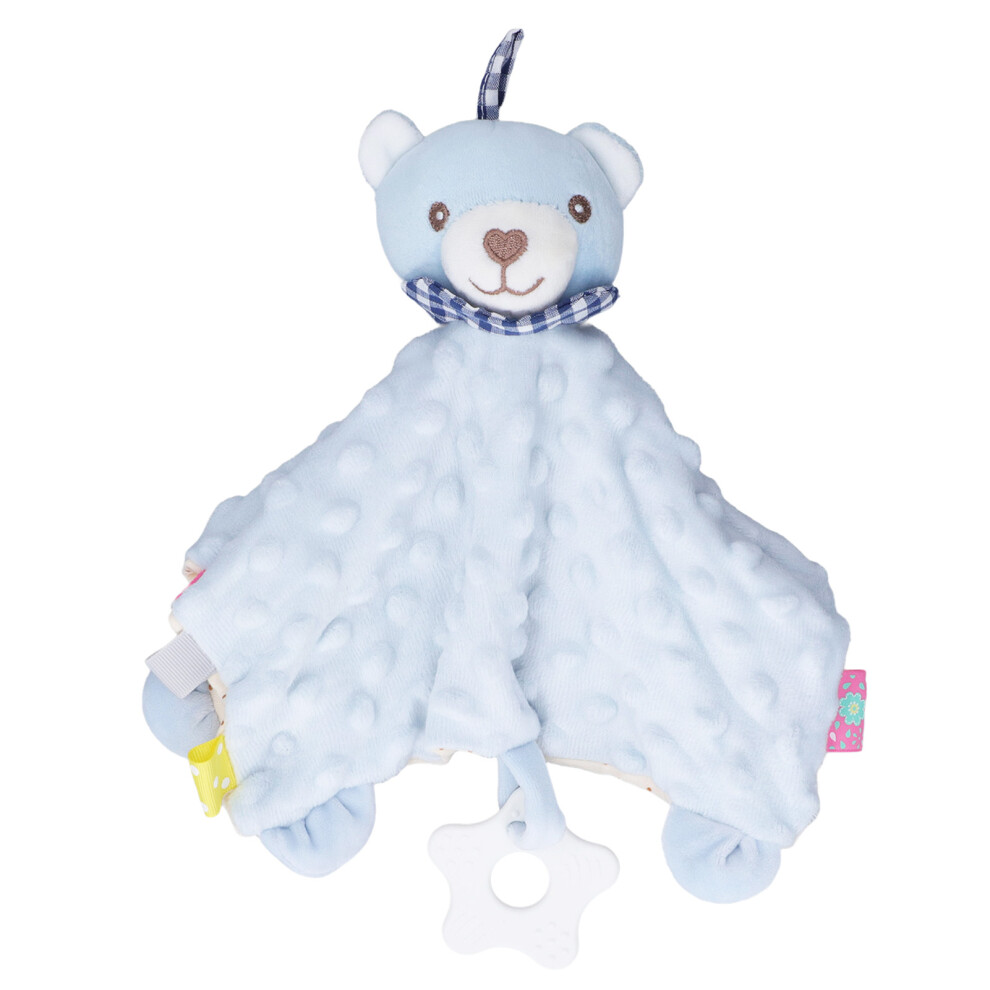 Perfect Gift Choice For Newborns, Cute Baby Toys Security Blanket With Soft Bear Lovey And Teething Ring, Machine Washable Plush With Tactile Light