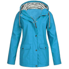 Women Solid Rain Jacket Outdoor Plus Size Waterproof Hooded Raincoat Windproof