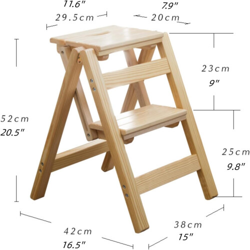 Folding Wooden Step Stool Chair with Extra Steps for Home Library, Office, Kitchen Use (Yellow) 1
