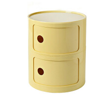 Round Bedside Table with Sliding Doors, Nordic Style Nightstand, Large Storage, Yellow
