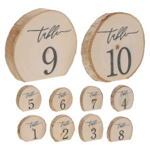 10pcs Rustic Wood Bark Table Numbers 1-10 Natural Wooden Semicircle Numbers Signs for Wedding Reception Baby Shower Anniversary Parties Decorations