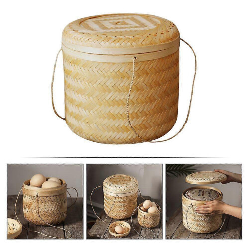 1pc Handheld Bamboo Egg Basket Hand-woven Tea Box Bamboo Pot Bamboo Bucket 1