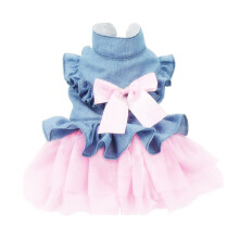 Vêtements printemps-été en denim style princesse, design scintillant, volants, fermeture à boutons-pression, joli nœud papillon, tissu doux et