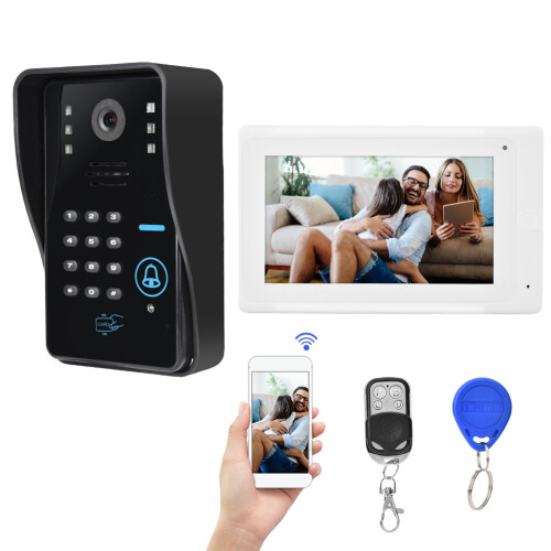 Sistema de interfone com vídeo e campainha, monitor LCD de 7 polegadas, câmera de visão noturna infravermelha, interfone bidirecional para 1