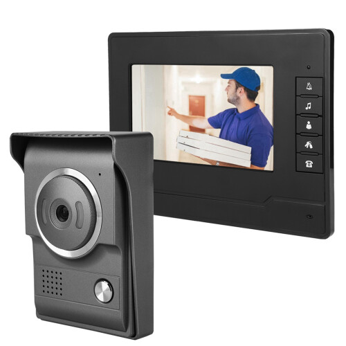 Wired Video Intercom System For Home Security, IR Night Vision 7 Inch LCD Display HD Camera With Adjustable Brightness And Waterproof Wall Mounted 1