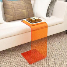 Acrylic Side Table with Narrow Design, Small Glass Nightstand for Living Room or Bedroom, Orange H60cm