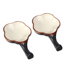2 Pcs Chinese Calligraphy Ceramic Ink Dish Set, Flower Shaped Tray with Ice Crack Glaze for Painting