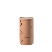 Round Bedside Table with Sliding Door, 4Tier MultiLayer Bedside Storage Cabinet, Beige