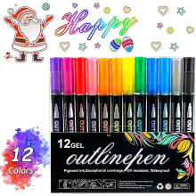 Double Line Outline Marker Pen Set 36 Colors Glitter Gel Sparkle Art Drawing