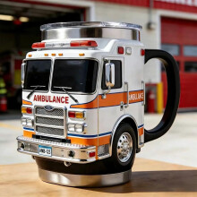 Brandmandskabsvogn Kaffekrus 3D Håndlavet Rustfrit Stål Tumbler Brandmand Gave