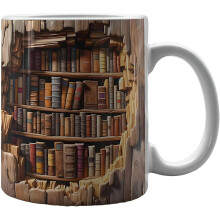 Caneca de café com efeito de estante de livros 3D - Caneca original em formato de estante de biblioteca - Presente perfeito para amantes de