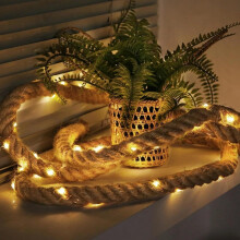 Natural Hemp Rope Solar String Lights Waterproof Outdoor Garden Tree Fence