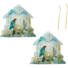 Kerststalornament van zeeglas, 2D acryl hanger met de Heilige Familie