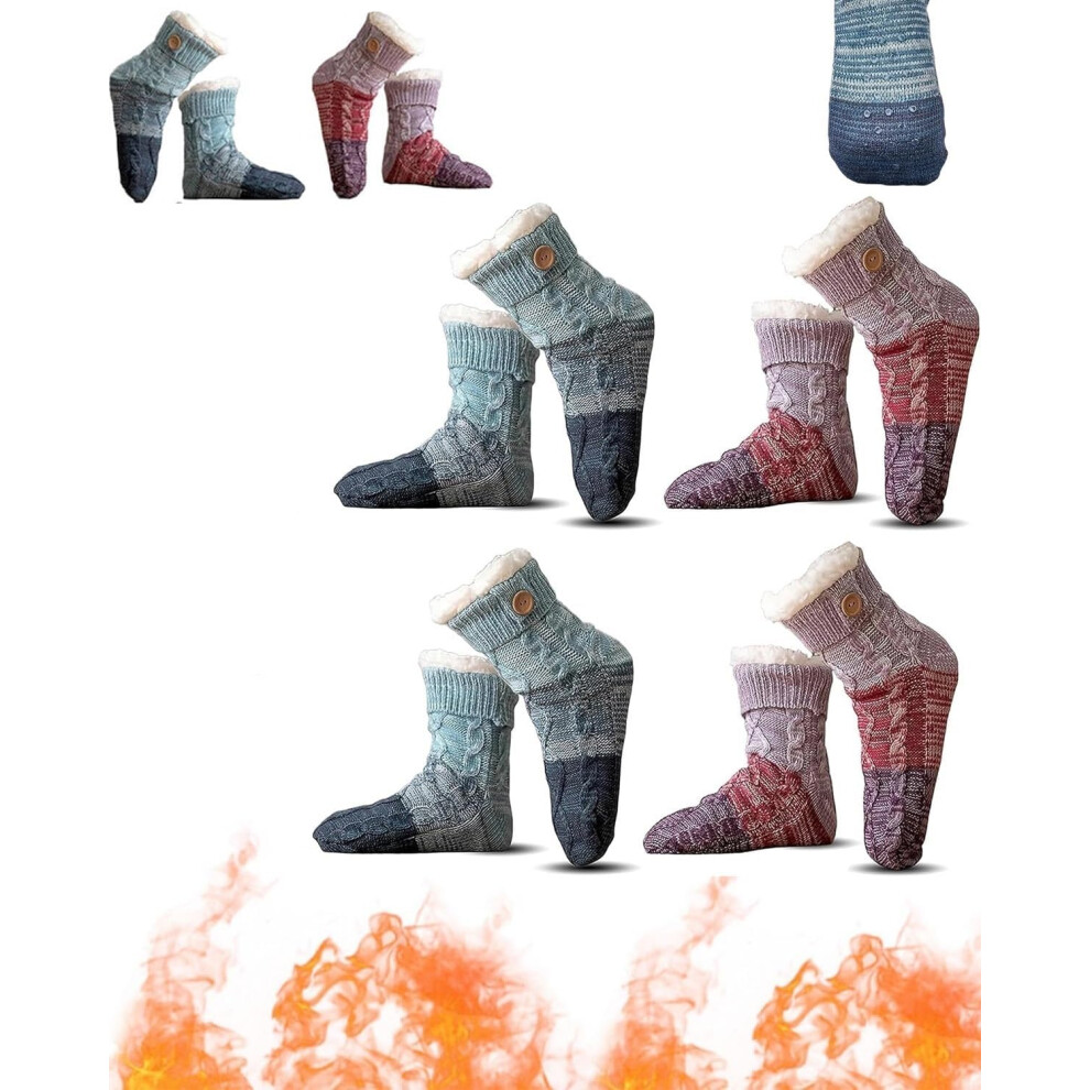 Gebreide Extra Dikke Pantoffelsokken, Behaaglijk, Pluizig, Gevoerd, Antislip, Patchwork, Winter-image