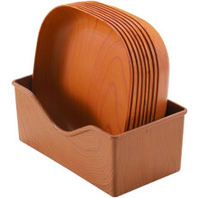 Wood Grain Plastic Unbreakable Dinner Plates, Reusable Microwave Dishwasher Safe Camping