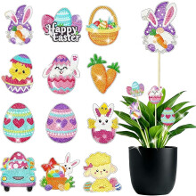 12 PCS Easter Diamond Painting Kits, 5D DIY Bunny Egg Keychain Craft