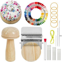 Mini-Pilz-Stopfwebstuhl-Set, Strickset, Reparaturwerkzeug, Nadeln, Faden