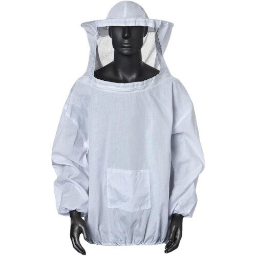 Professional Beekeeper Jacket White Large, Hood Veil Protective Suit Beginner
