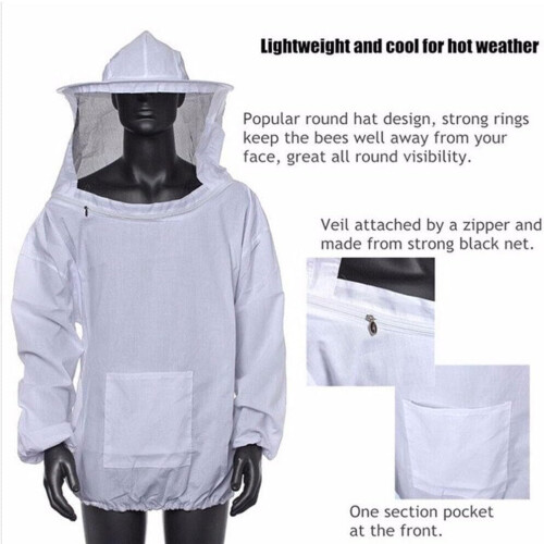 Professional Beekeeper Jacket White Large, Hood Veil Protective Suit Beginner 2