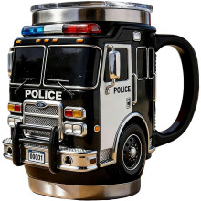 Caneca de café em formato de caminhão de bombeiros, 295 ml, aço inoxidável, presente para bombeiro, pai ou marido.