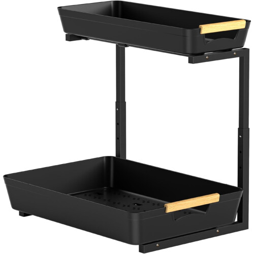Multipurpose Kitchen Storage Rack with PullOut Drawers, Hooks and Cups, 2Tier Under Sink Organizer 2
