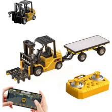 1:64 Alloy RC Forklift Toy 2 in 1, Remote Control Construction Vehicle Gift