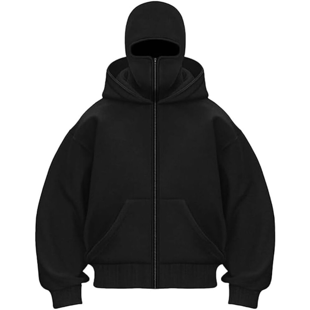 Balaclava Hoodie With Face Mask Built In, Double Hooded Ski Jacket Y2k 3233222889666