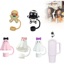 Halloween siliconen rietjesdopje, schattig spookvormig bekeraccessoire en cadeautje