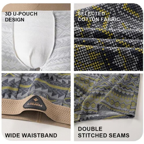 Men's Cotton Boxer Briefs Retro Pattern, Breathable Mesh Moisture Wicking 2
