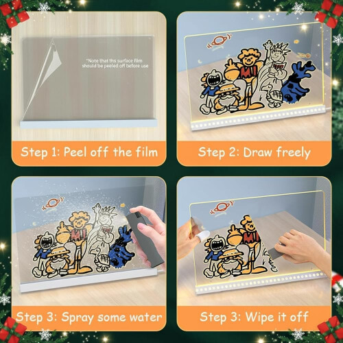 LED Note Board with Colours Drawing, Lighted Acrylic Dry Erase Message Board 2