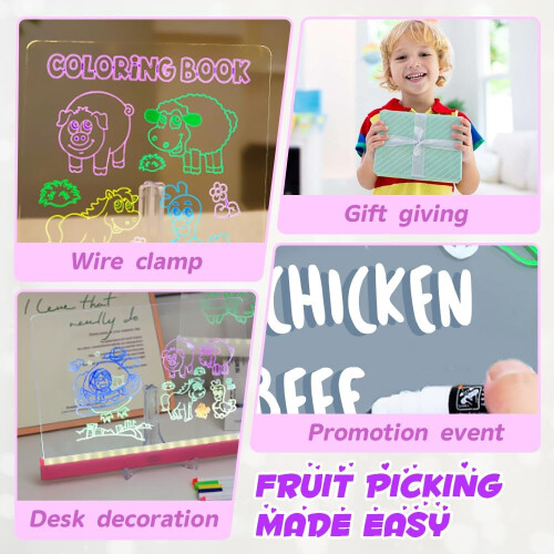 LED Note Board with Colours Drawing, Lighted Acrylic Dry Erase Message Board 2