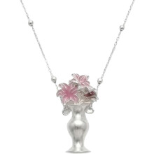 Colar com Pingente Modular em Formato de Vaso Prateado Magnético Flor Eterna, Presente Perfeito