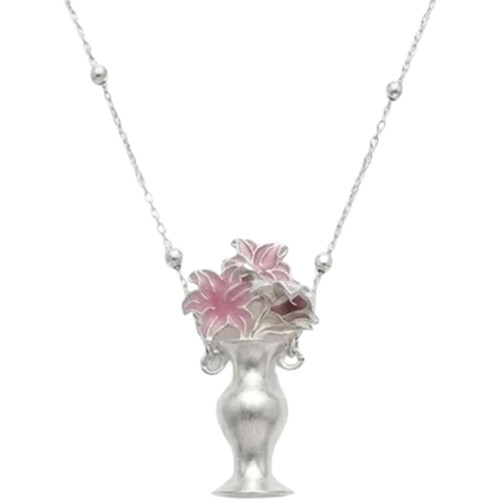 Colar com Pingente Modular em Formato de Vaso Prateado Magnético Flor Eterna, Presente Perfeito