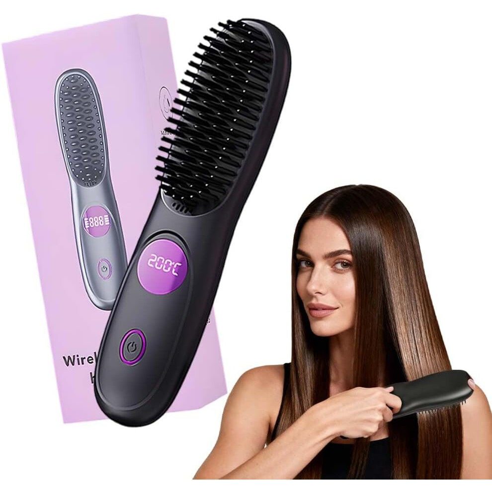 Oimg Cordless Hair Straightener Brush Upgraded, Fast Heating Lcd Temp Travel