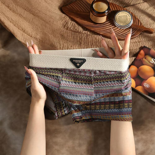 Men's Cotton Boxer Briefs Retro Pattern, Breathable Mesh Moisture Wicking 1