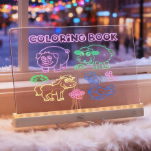 Akryl whiteboard med LED-lys, notesblok i farver, magisk skitse