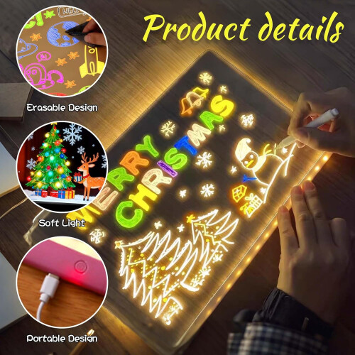Acrylic Dry Erase Board with LED Light, Note Board Colours Magic Sketch 2