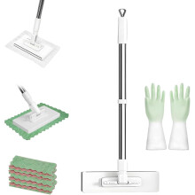 Disposable Dust Mop with 4 Reusable Cloths, Flat Mop Long Handle Cleaning