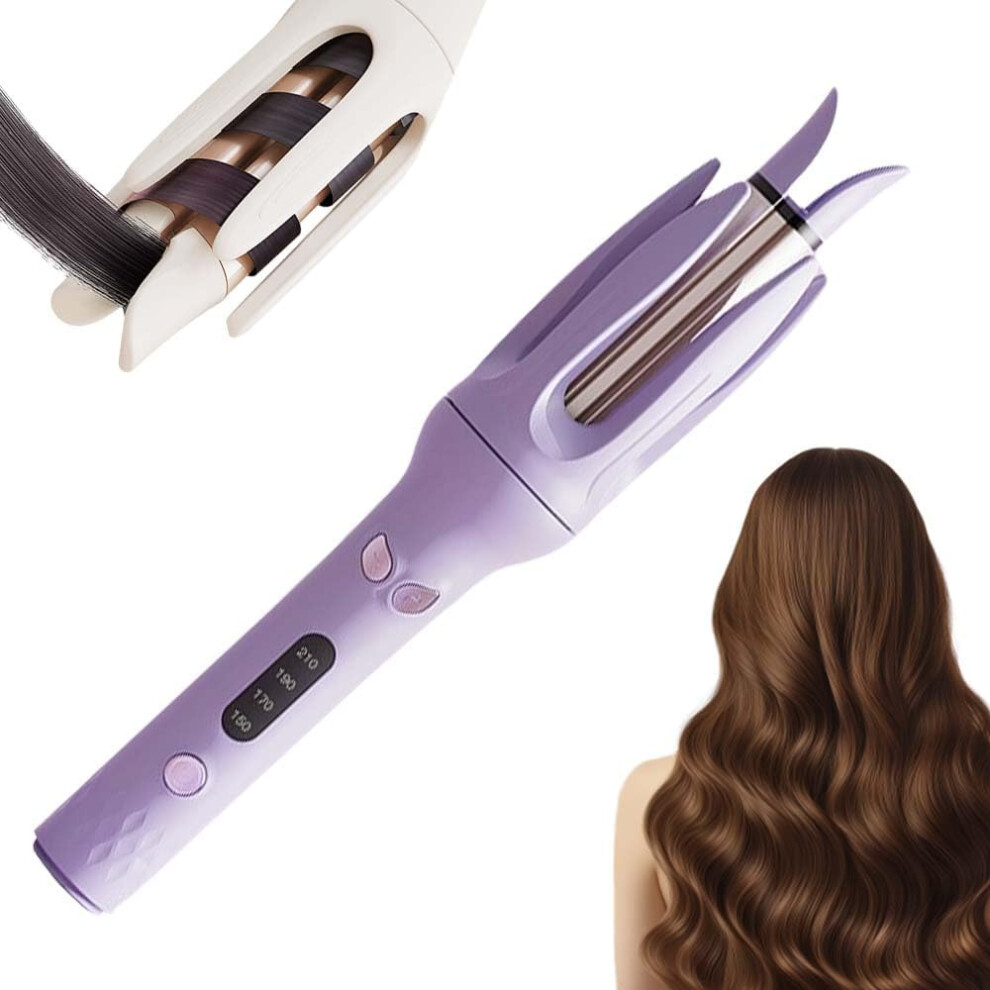 Oimg Purple Automatic Curler Rotating Curling Iron Wand Negative Ion Technology Long Lasting Waves